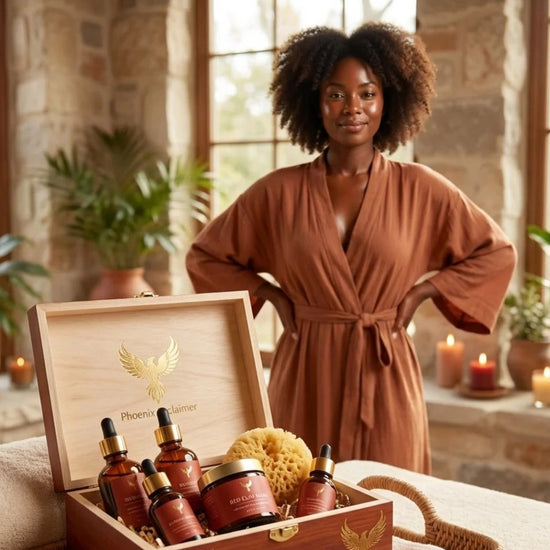 Phoenix Reclaimer: a confident Black woman beside her Phoenix Reclaimer ritual box