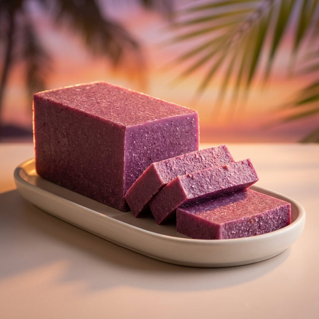 You will be generating high-quality product photos for an online stores product page. The product images should closely match the original products.
      Here is the prompt (IMPORTANT!): """A glamorous, high-angle shot of the 'Butt Naked Scrub Soap' style