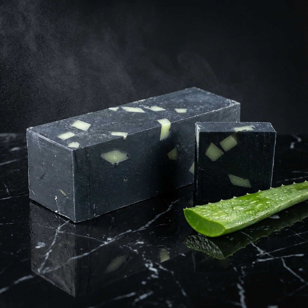 You will be generating high-quality product photos for an online stores product page. The product images should closely match the original products.
      Here is the prompt (IMPORTANT!): """A high-resolution studio shot of the 'Charcoal Aloe Soap' set aga