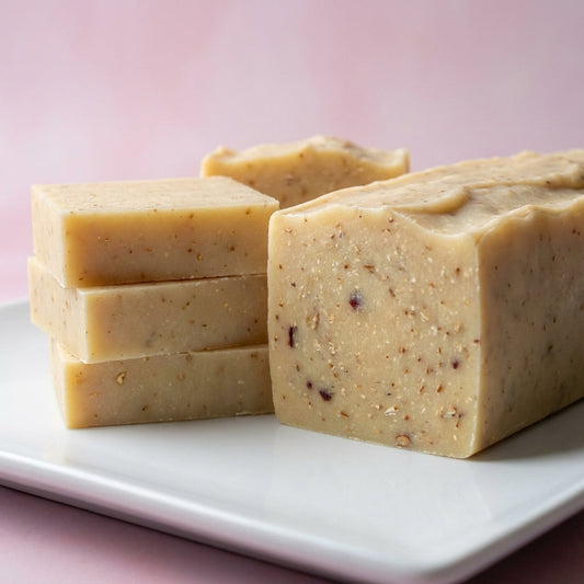 You will be generating high-quality product photos for an online stores product page. The product images should closely match the original products.
Here is the prompt (IMPORTANT!): """A close-up, macro shot of the Cherry Almond Soap artistically arr