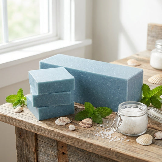 You will be generating high-quality product photos for an online stores product page. The product images should closely match the original products.
Here is the prompt (IMPORTANT!): """A vibrant lifestyle scene showcasing 'Cool Spring Scrub Soap' on