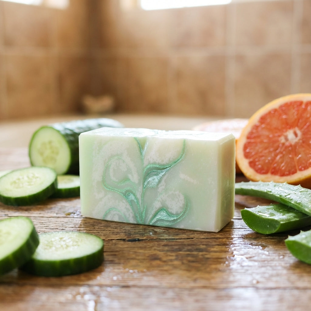 You will be generating high-quality product photos for an online stores product page. The product images should closely match the original products.
      Here is the prompt (IMPORTANT!): """Create a vibrant, lifestyle scene showing the 'Cucumber Splash Ba