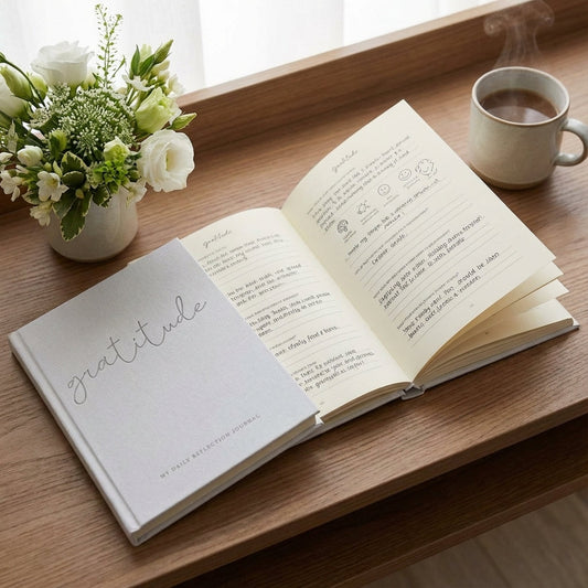 You will be generating high-quality product photos for an online stores product page. The product images should closely match the original products.
      Here is the prompt (IMPORTANT!): """A close-up, high-resolution shot of the 'Gratitude Daily Reflecti