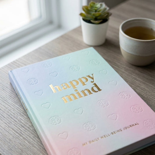 You will be generating high-quality product photos for an online stores product page. The product images should closely match the original products.
Here is the prompt (IMPORTANT!): """A close-up shot of the 'Happy Mind Well-being Journal' resting on
