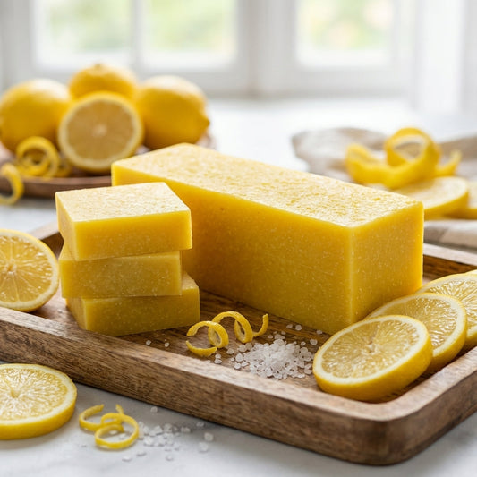 You will be generating high-quality product photos for an online stores product page. The product images should closely match the original products.
      Here is the prompt (IMPORTANT!): """A luxurious studio setup featuring the Lemon Zest Scrub Soap disp