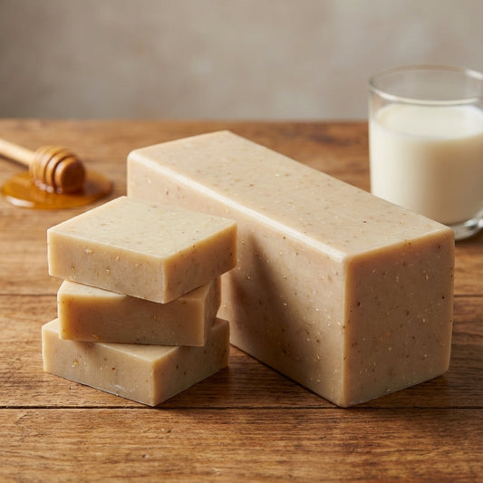 You will be generating high-quality product photos for an online stores product page. The product images should closely match the original products.
Here is the prompt (IMPORTANT!): """A high-resolution, studio-shot of the 'Oatmeal Milk & Honey Soap'