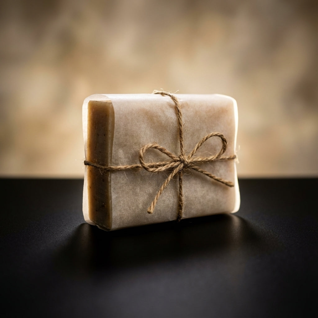 You will be generating high-quality product photos for an online stores product page. The product images should closely match the original products.
      Here is the prompt (IMPORTANT!): """A sophisticated, product-focused shot featuring the soap wrapped 