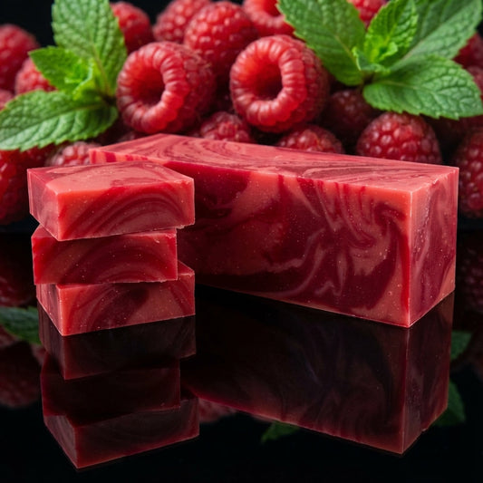 You will be generating high-quality product photos for an online stores product page. The product images should closely match the original products.
Here is the prompt (IMPORTANT!): """A close-up shot of the Raspberry Mint Soap in a luxurious, high-e