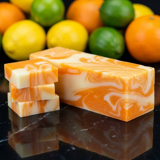 You will be generating high-quality product photos for an online stores product page. The product images should closely match the original products.
Here is the prompt (IMPORTANT!): """A high-resolution close-up shot of the 'Summer Citrus Soap' on a
