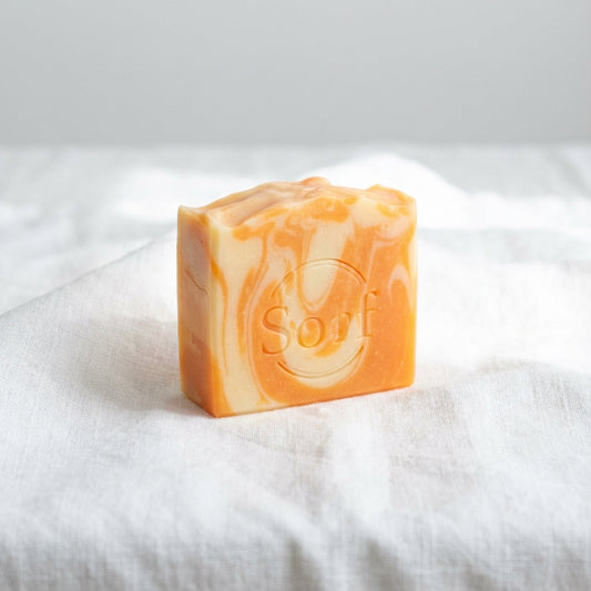 You will be generating high-quality product photos for an online stores product page. The product images should closely match the original products.
Here is the prompt (IMPORTANT!): """A bright and airy studio scene featuring the 'Summer Citrus Soap'
