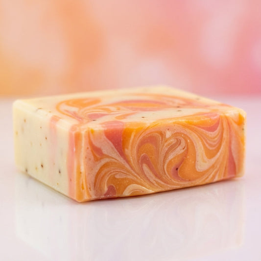 You will be generating high-quality product photos for an online stores product page. The product images should closely match the original products.
Here is the prompt (IMPORTANT!): """A high-resolution close-up shot of the Tangerine Grapefruit Soap,