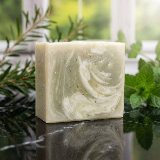 You will be generating high-quality product photos for an online stores product page. The product images should closely match the original products.
Here is the prompt (IMPORTANT!): """A high-resolution studio shot of the 'Tea Tree and Mint Soap' pla