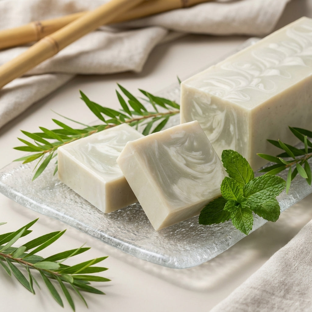 You will be generating high-quality product photos for an online stores product page. The product images should closely match the original products.
      Here is the prompt (IMPORTANT!): """A sophisticated, artistic presentation of the 'Tea Tree and Mint 