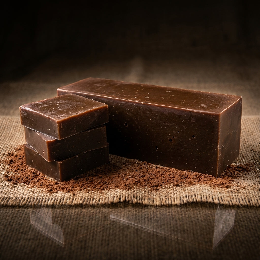 You will be generating high-quality product photos for an online stores product page. The product images should closely match the original products.
      Here is the prompt (IMPORTANT!): """Generate a studio shot of the Triple Chocolate Soap arranged artf