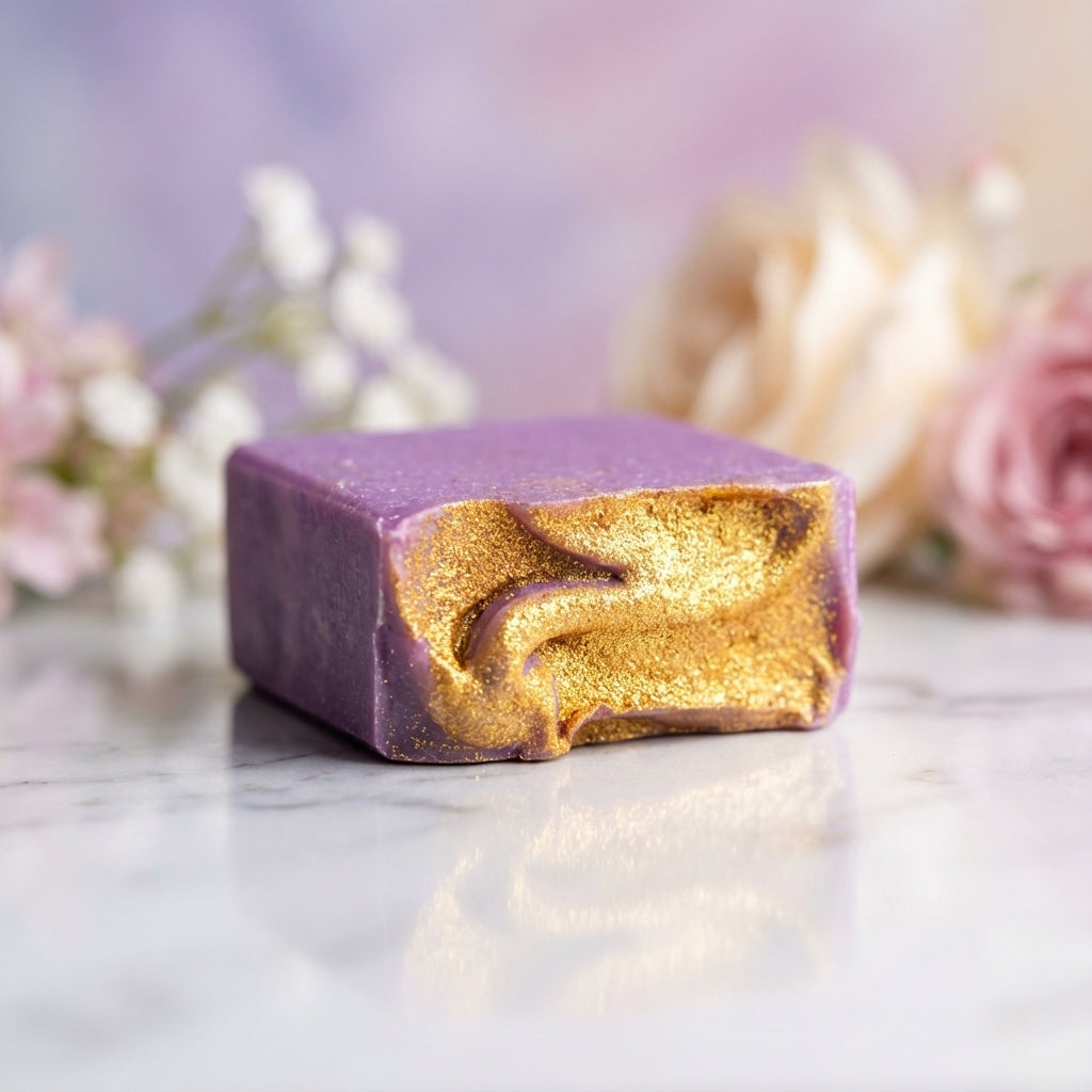 You will be generating high-quality product photos for an online stores product page. The product images should closely match the original products.
      Here is the prompt (IMPORTANT!): """A close-up shot of 'The Queen Soap' elegantly placed on a reflect