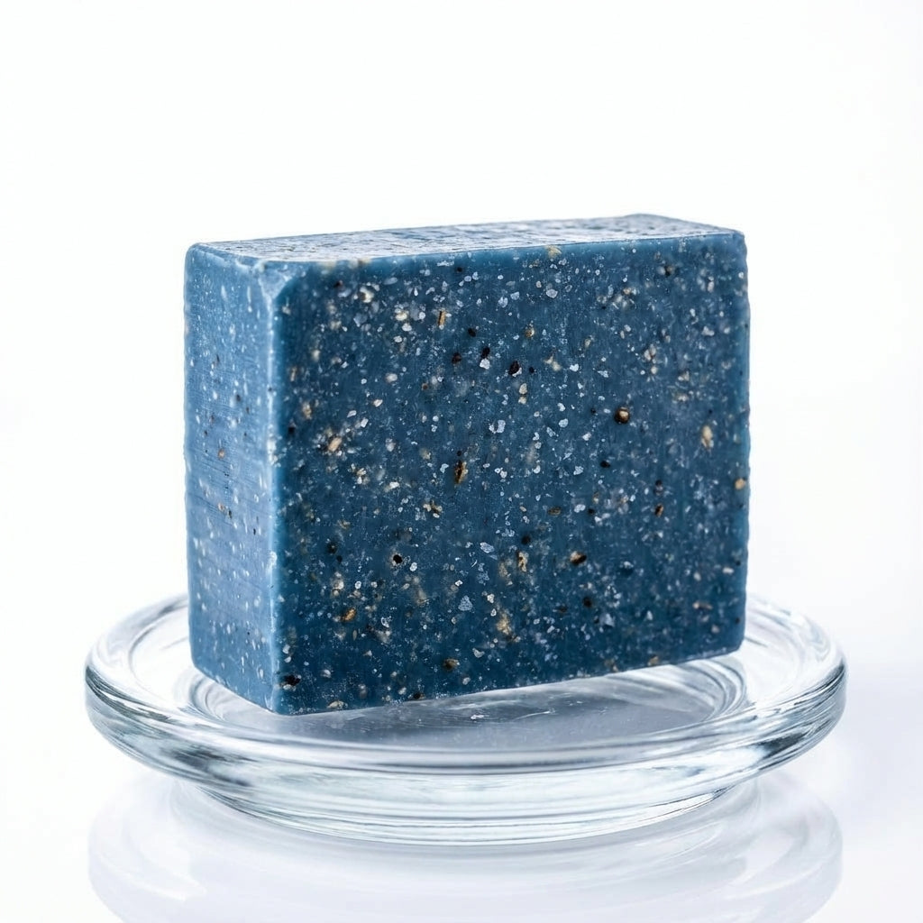 You will be generating high-quality product photos for an online stores product page. The product images should closely match the original products.
      Here is the prompt (IMPORTANT!): """Generate a dynamic commercial shot of the Blueberry Scrub Soap ag