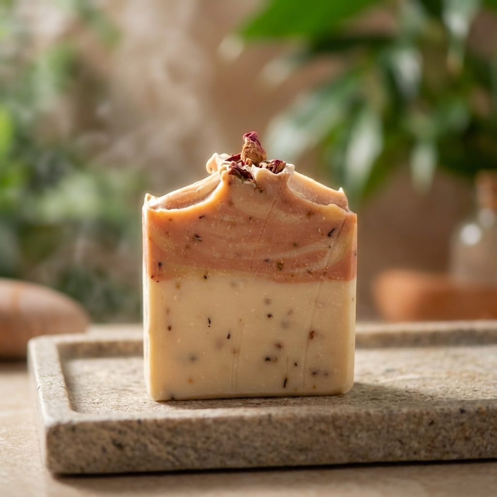 You will be generating high-quality product photos for an online stores product page. The product images should closely match the original products.
      Here is the prompt (IMPORTANT!): """A close-up, macro shot of the Yoni Soap Bar on a textured stone t